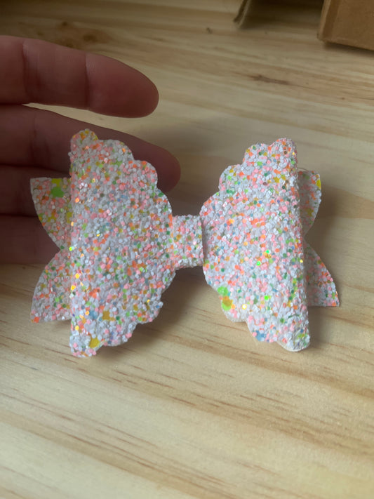 Glitter neon bow medium on clip