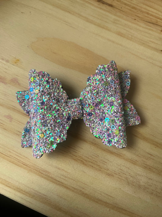 Colourful glitter & sequins medium bow on clip